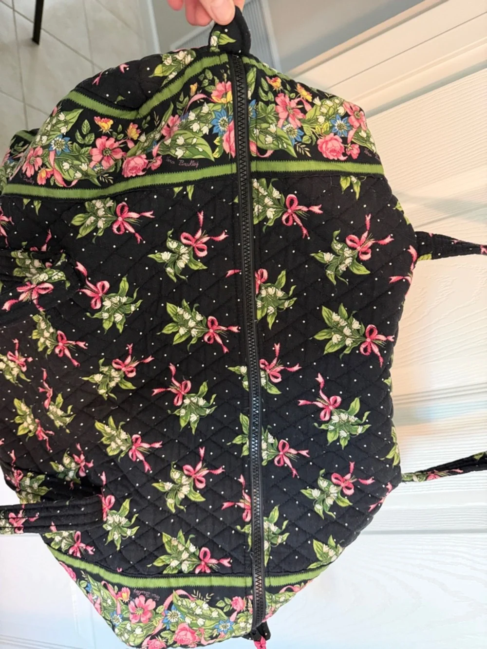 Vera Bradley Quilted Floral Weekender Tote Bag in Black and Pink - Picture 2 of 4